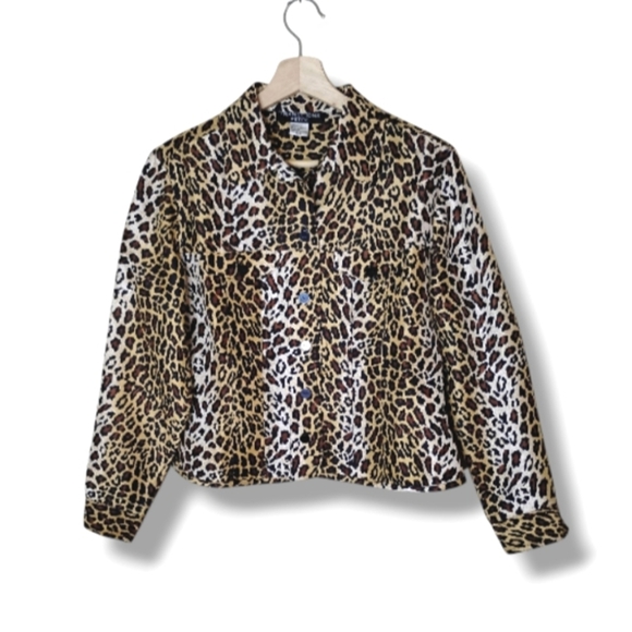 Transitions Women's PS Silk Leopard Print Shirt Jacket Button Front Lightweight - Picture 1 of 6